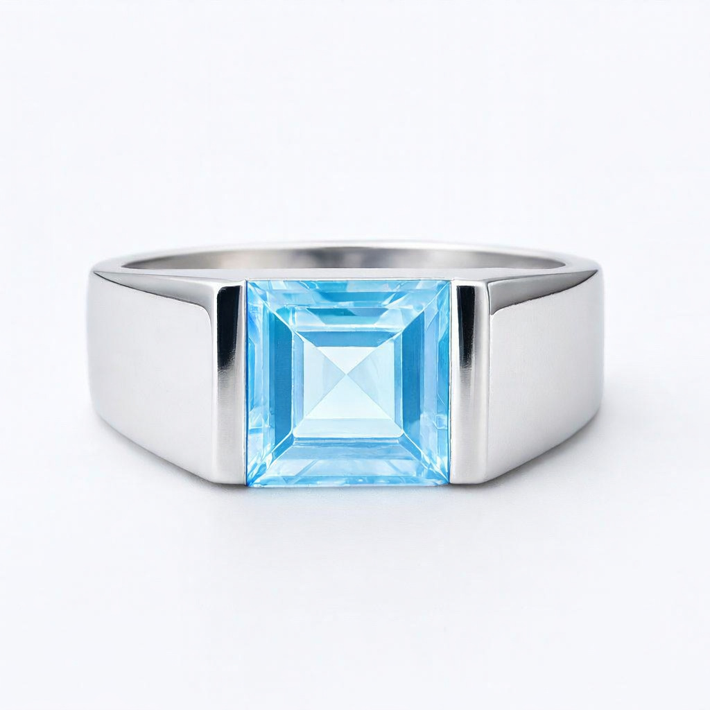 טבעת כסף "מונה" עם אבן בלו טופז