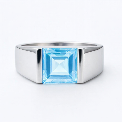 טבעת כסף "מונה" עם אבן בלו טופז