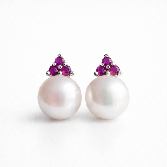 עגילי כסף "פיונה" עם פנינה ורובי