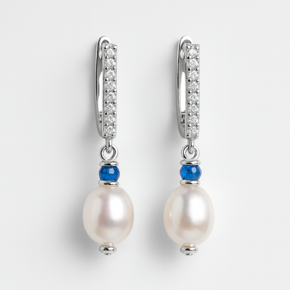 S עגילי פנינה עם ספיר