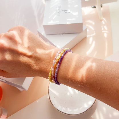 צמיד 3 שורות רוז קוורץ | אמטיסט | אופל צהוב