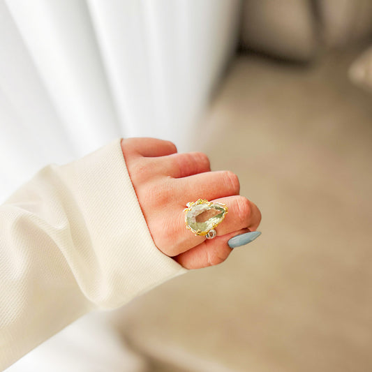 טבעת לון בעבודת יד עם אמטיסט ירוק