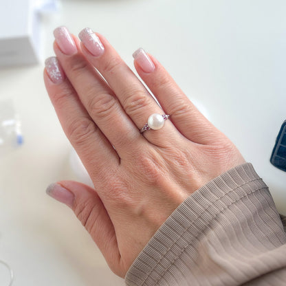 טבעת כסף "פיונה" עם פנינה ורובי