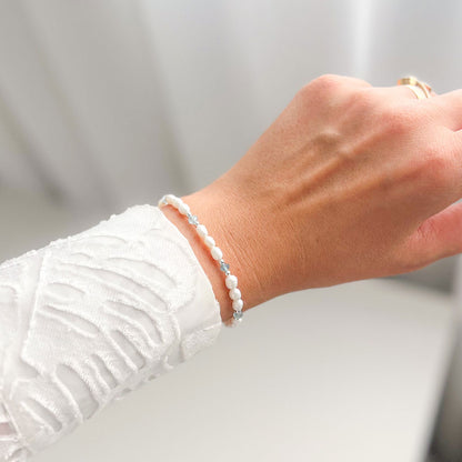 צמיד פנינים בשילוב אבני אקוומרין