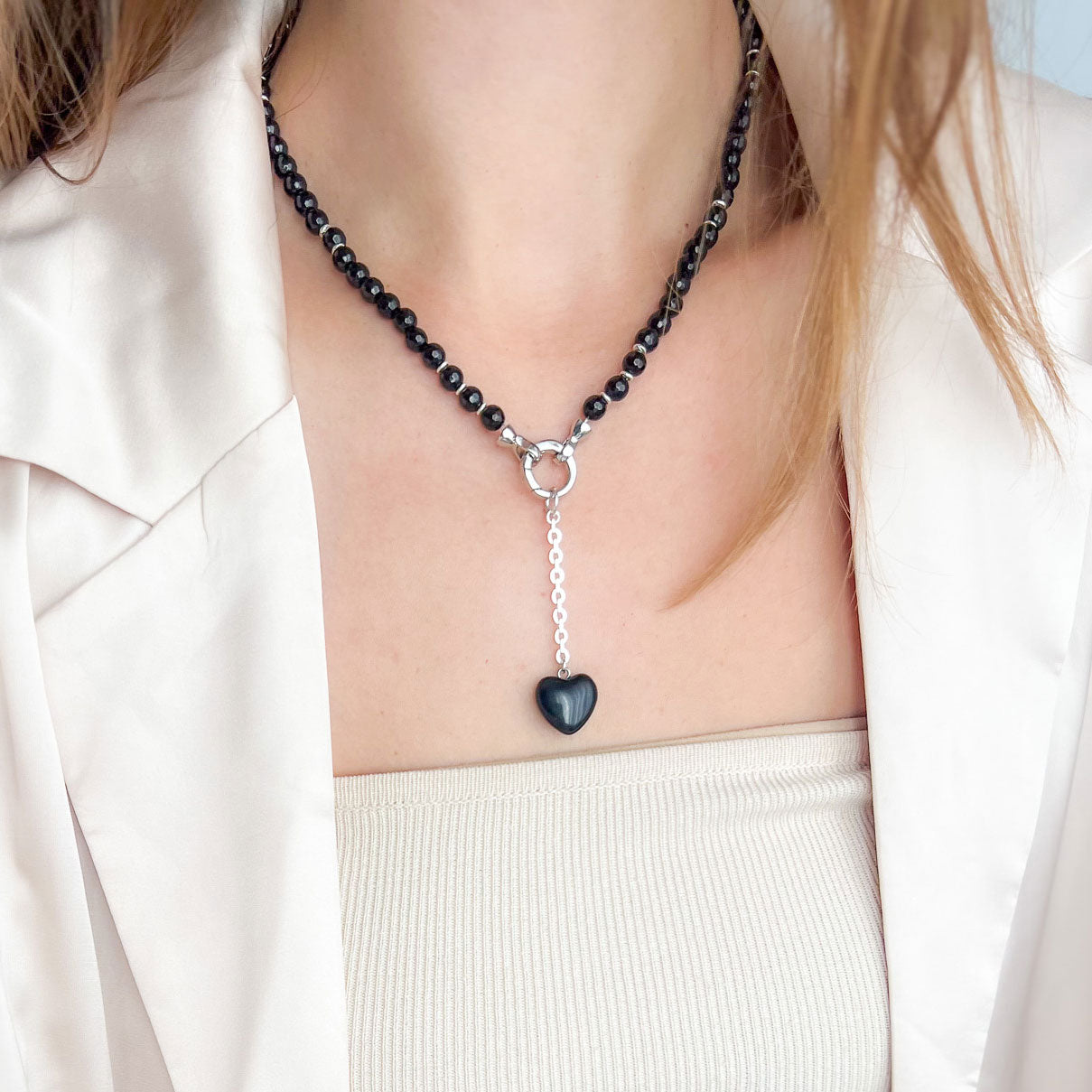 שרשרת אוניקס שחור עם תליון לב