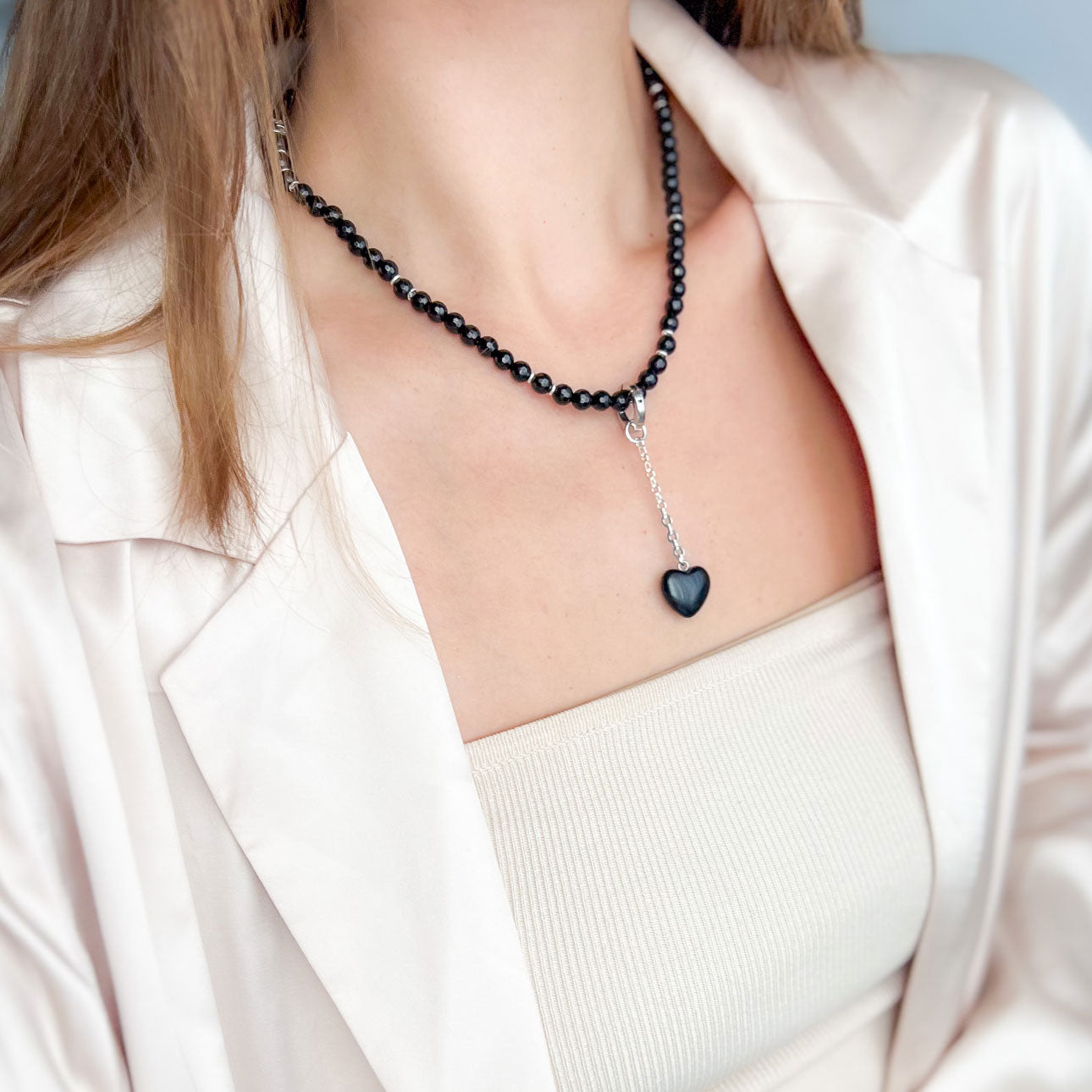 שרשרת אוניקס שחור עם תליון לב