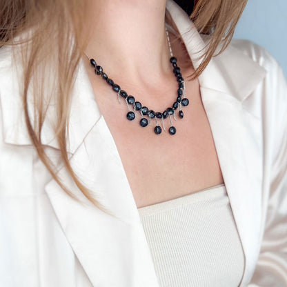 שרשרת טיפות מאבני טורמילן שחורות