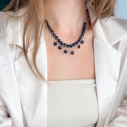 שרשרת טיפות מאבני טורמילן שחורות