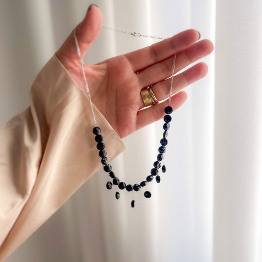 שרשרת טיפות מאבני טורמילן שחורות