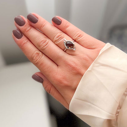 טבעת כסף "לייסי" עם סמוקי קוורץ