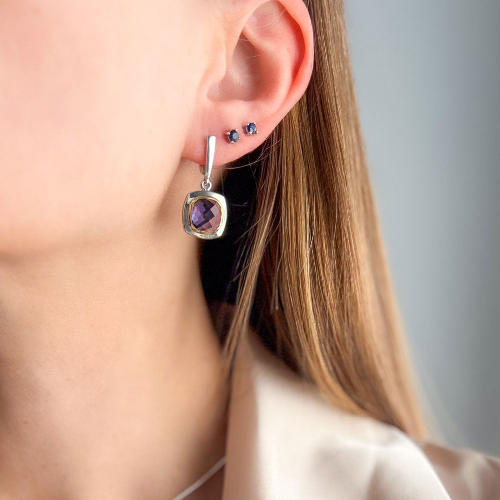 עגילי כסף "אלין" עם אבני אמטיסט