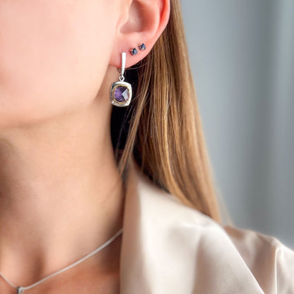 עגילי כסף "אלין" עם אבני אמטיסט