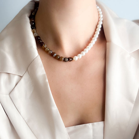 שרשרת ליה חצי־חצי אגת ופנינים