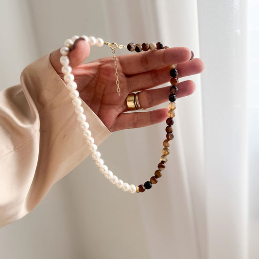 שרשרת ליה חצי־חצי אגת ופנינים