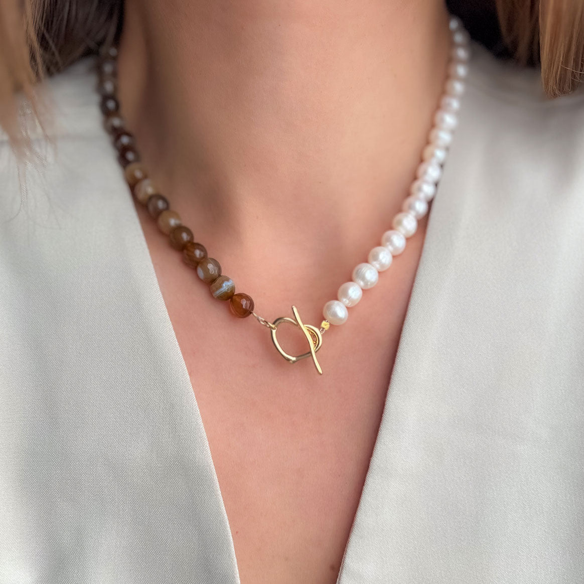 שרשרת ליה חצי־חצי אגת ופנינים