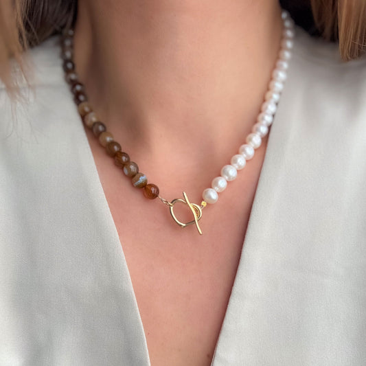 שרשרת ליה חצי־חצי אגת ופנינים