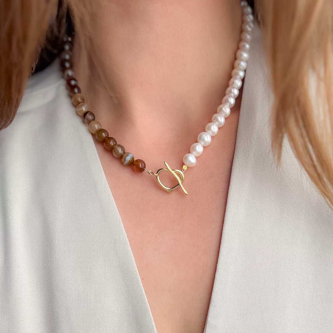 שרשרת ליה חצי־חצי אגת ופנינים