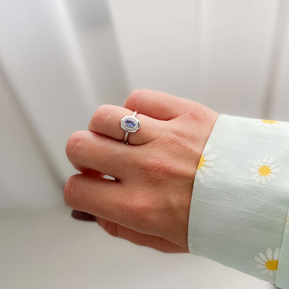 טבעת כסף "גפן" עם אבני טנזנייט