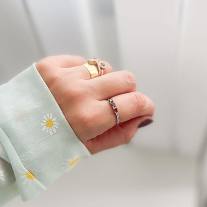 טבעת כסף "אוליב" עם אבני טורמלין צבעוניות