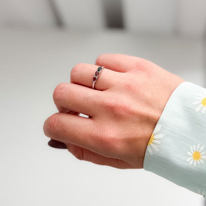 טבעת כסף "אוליב" עם אבני טורמלין צבעוניות