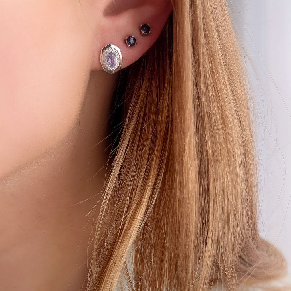 עגילי כסף "גפן" עם אבני טנזנייט