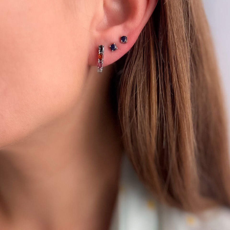 עגילי כסף "אוליב" עם אבני טורמלין צבעוניות