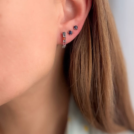 עגילי כסף "אוליב" עם אבני טורמלין צבעוניות