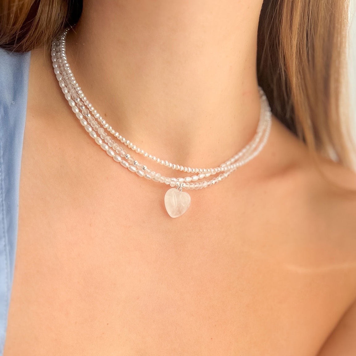 שרשרת אבני קריסטל קוורץ עם תליון לב