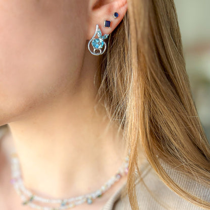 עגילי כסף "לינדה" עם אבני בלו טופז