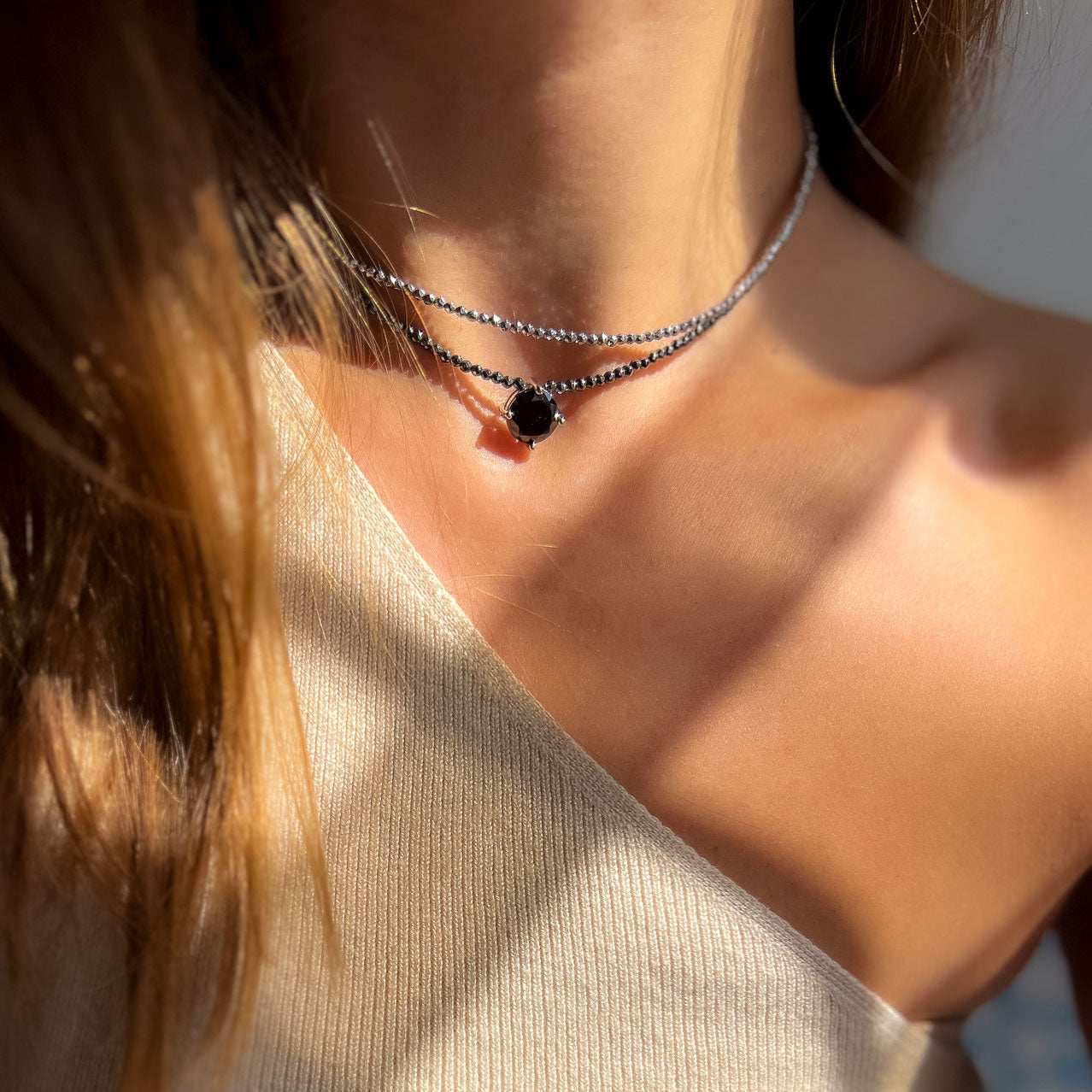 שרשרת המטיט כסף 925 צמודה - תליון אבן שחורה