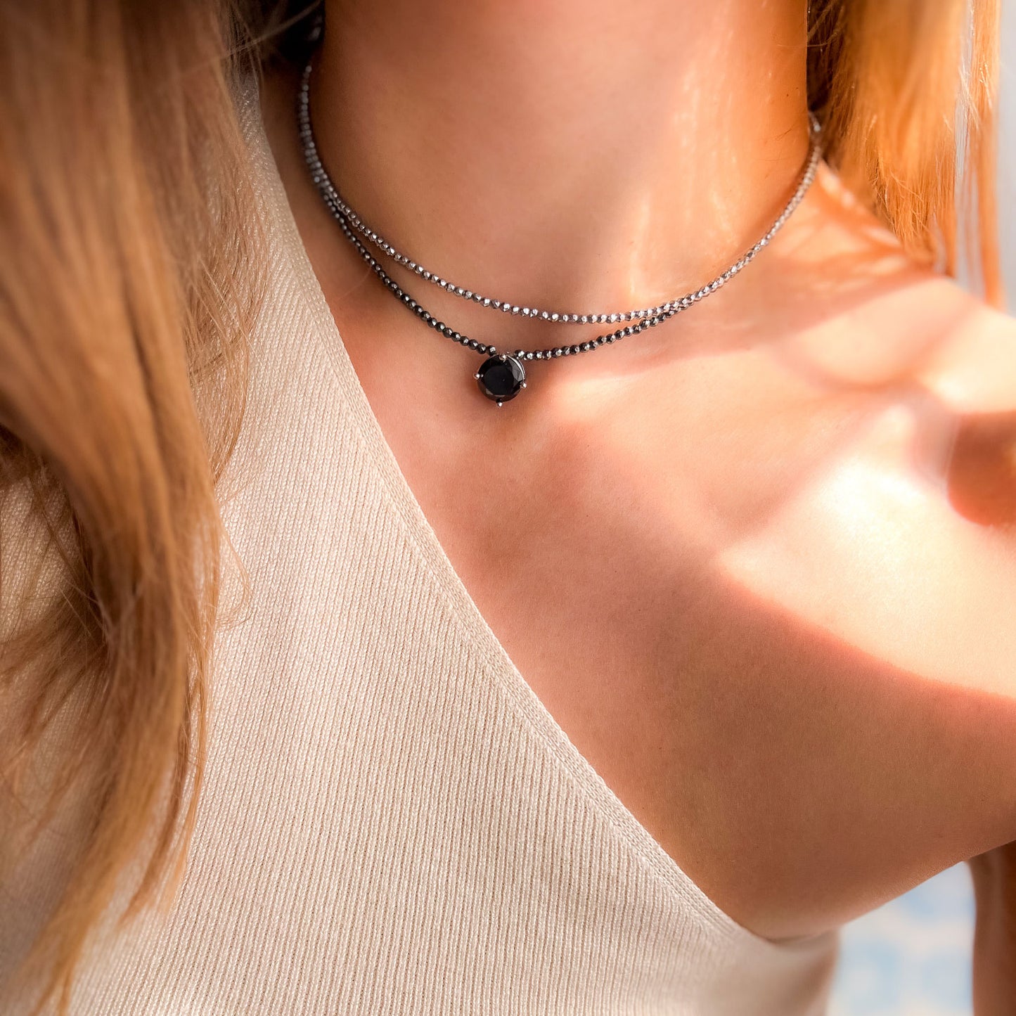 שרשרת המטיט כסף 925 צמודה - תליון אבן שחורה