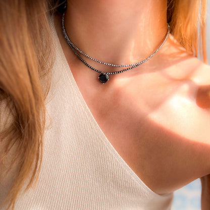 שרשרת המטיט כסף 925 צמודה - תליון אבן שחורה