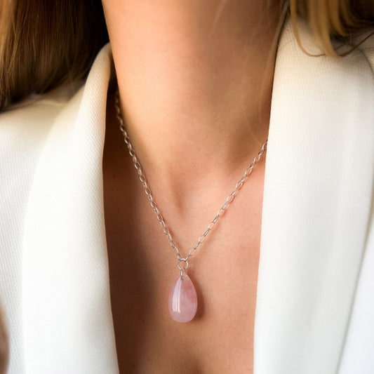 שרשרת כסף סיאול עם אבן רוז קוורץ