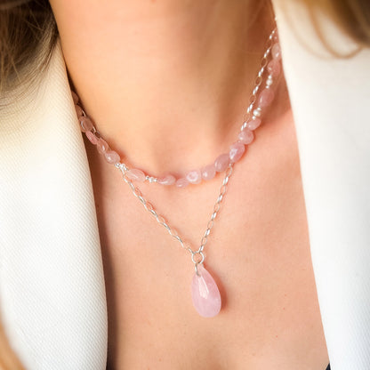 שרשרת סיאול מאבני רוז קוורץ