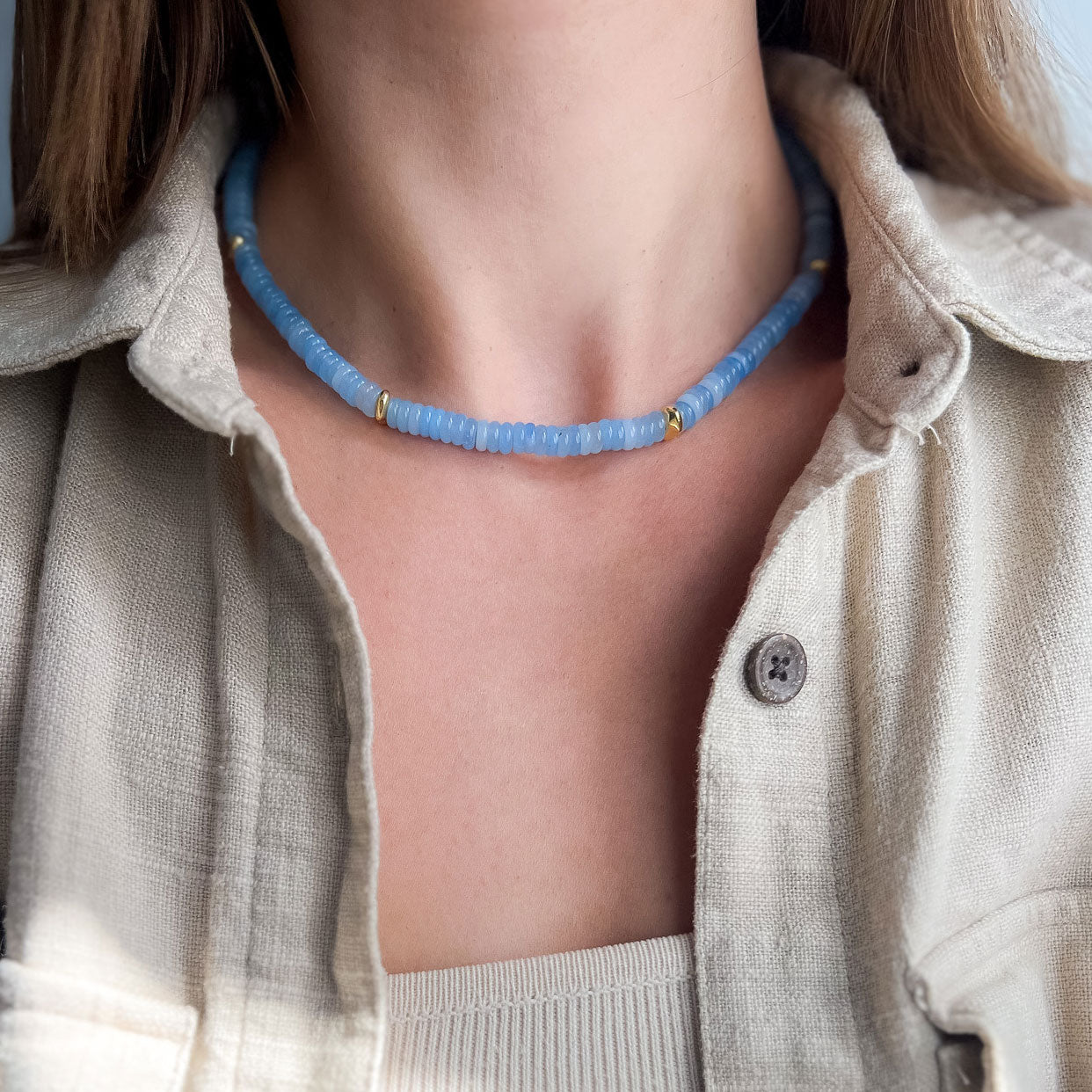 שרשרת לורן מאבני ג'ייד תכלת