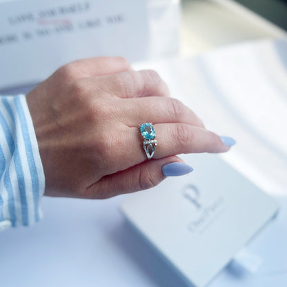 טבעת כסף "ארבל" עם אבן בלו טופז