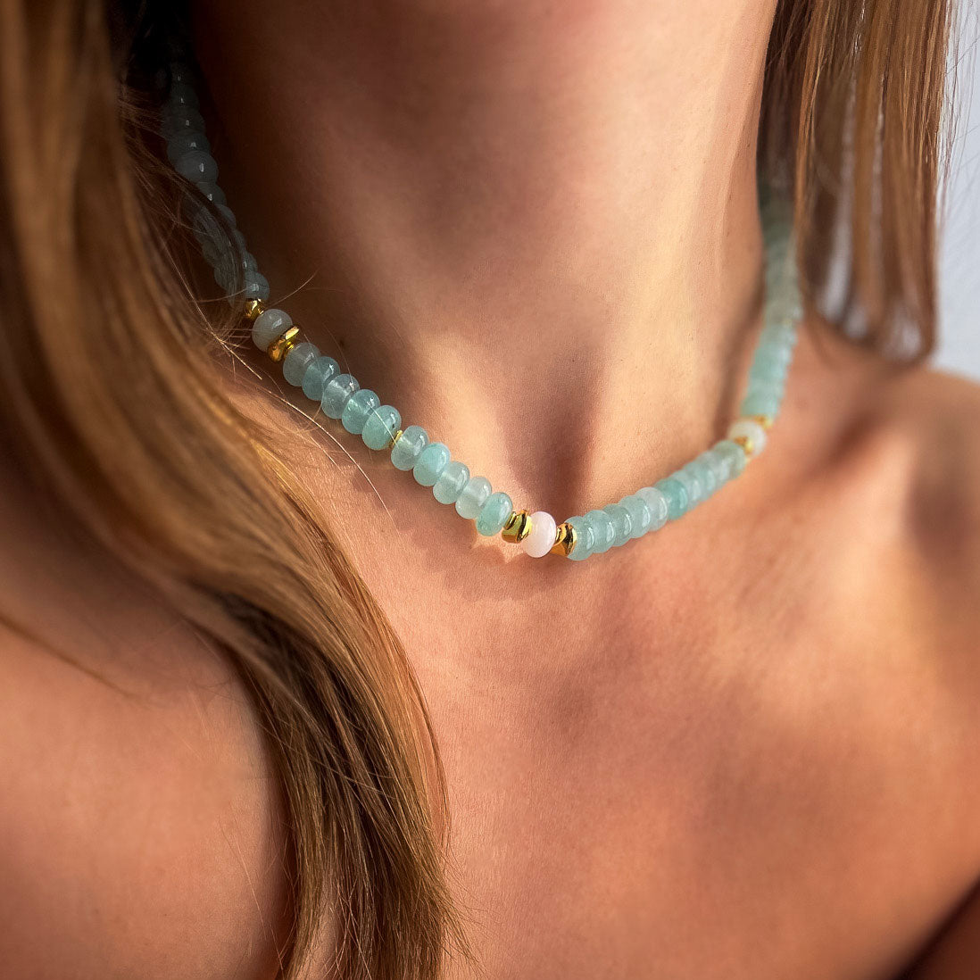 שרשרת לורן גדולה מאבני ג'ייד תכלת