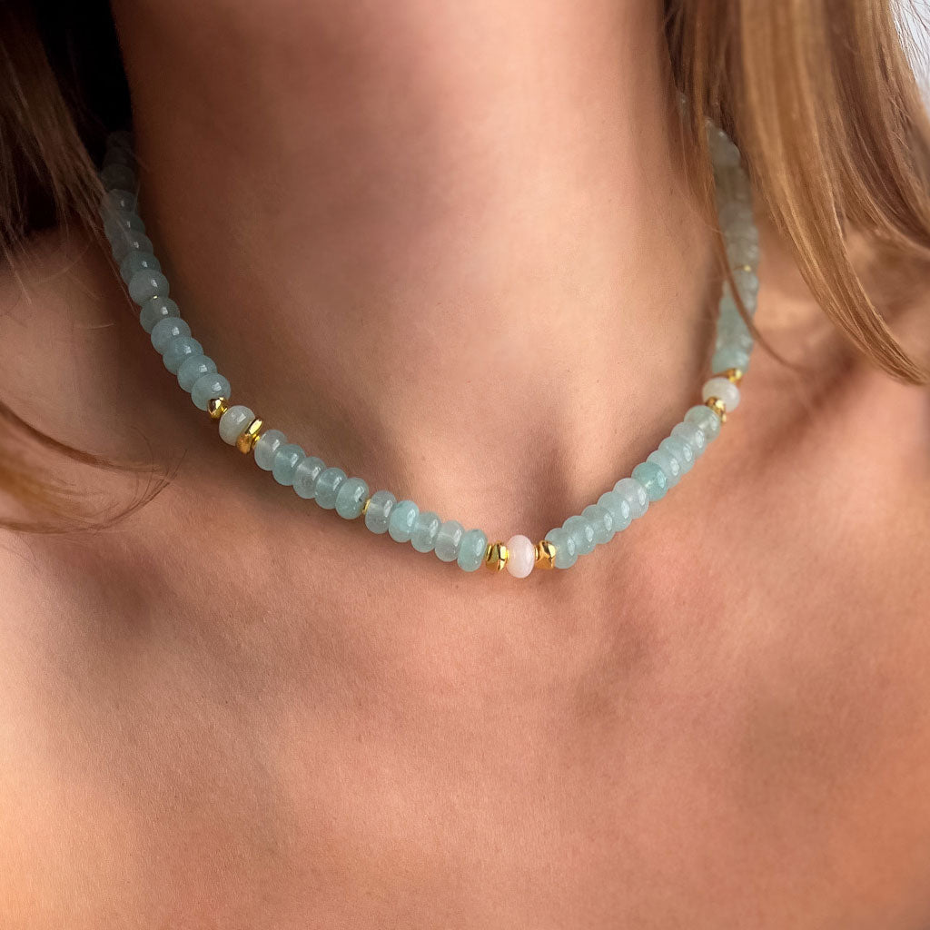 שרשרת לורן גדולה מאבני ג'ייד תכלת