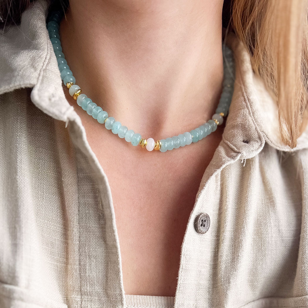 שרשרת לורן גדולה מאבני ג'ייד תכלת