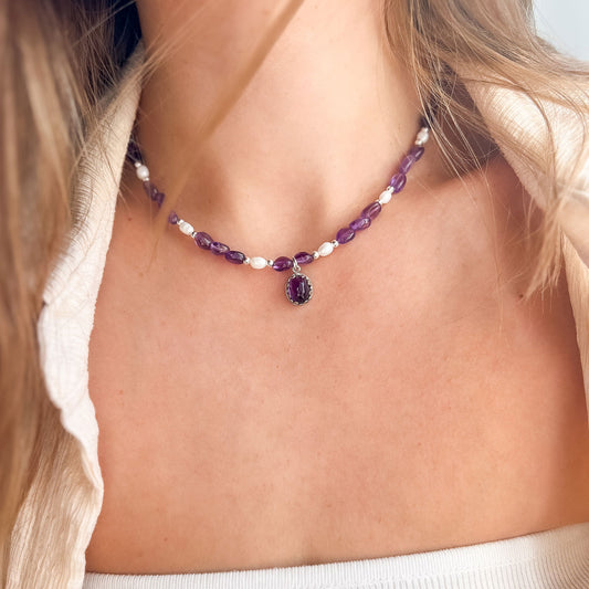 שרשרת מאבני אמטיסט עם תליון