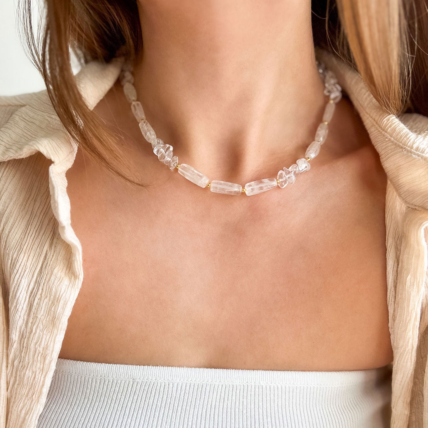 שרשרת אבני קריסטל קוורץ שקופות