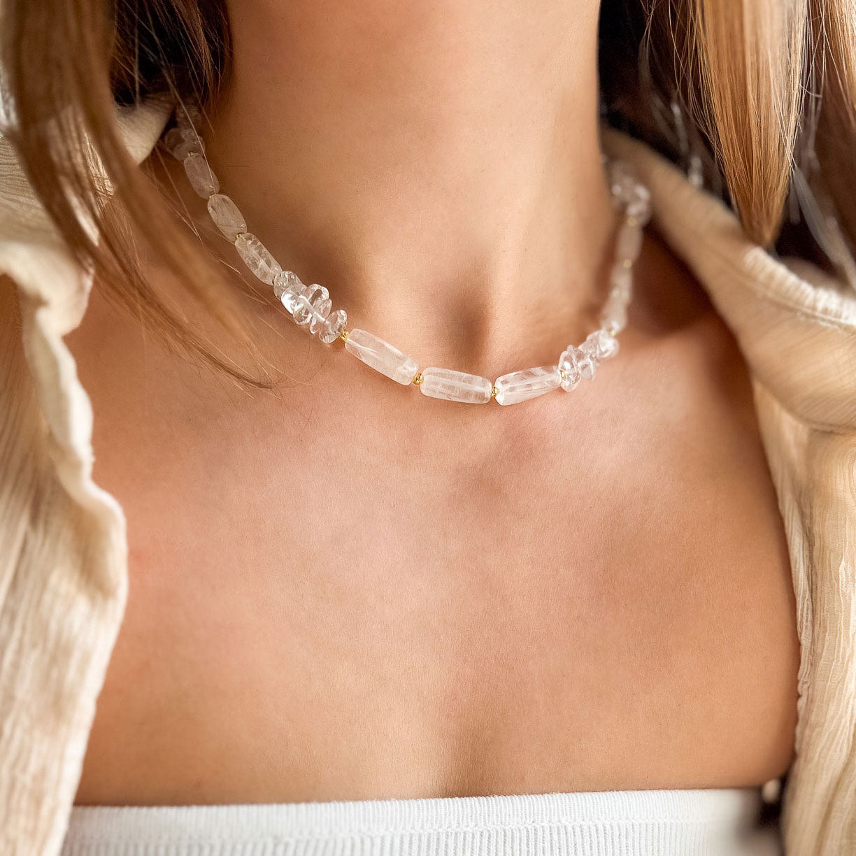 שרשרת אבני קריסטל קוורץ שקופות
