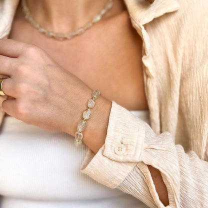 שרשרת אבני קריסטל קוורץ בגוון ירוק עדין