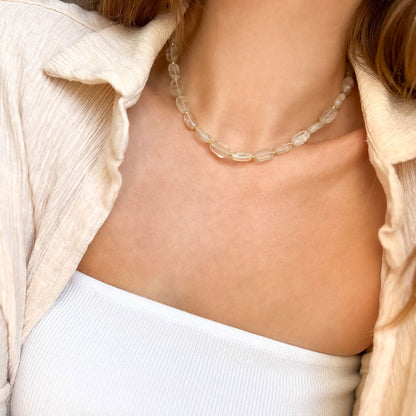 שרשרת אבני קריסטל קוורץ בגוון ירוק עדין