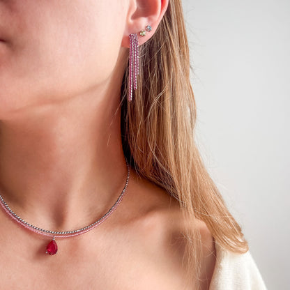 עגילי כסף עם אבני שפינל ורודות