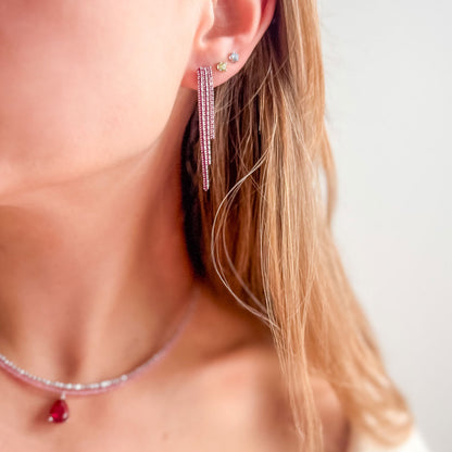 עגילי כסף עם אבני שפינל ורודות