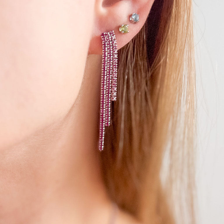 עגילי כסף עם אבני שפינל ורודות