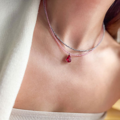 שרשרת אבני שפינל ורודה עם תליון טיפה