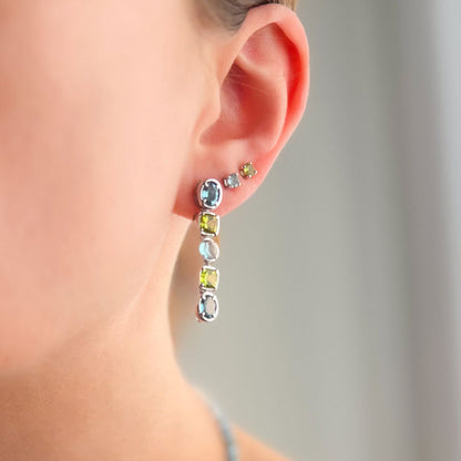 עגילי כסף 925 בציפוי רודיום | בלו טופז & פרידוט