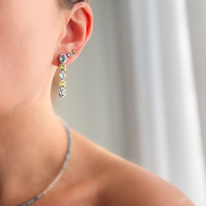 עגילי כסף 925 בציפוי רודיום | בלו טופז & פרידוט